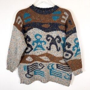 Crescendo Men’s Tribal Knit Crewneck Vintage 80’s Sweater Size Large